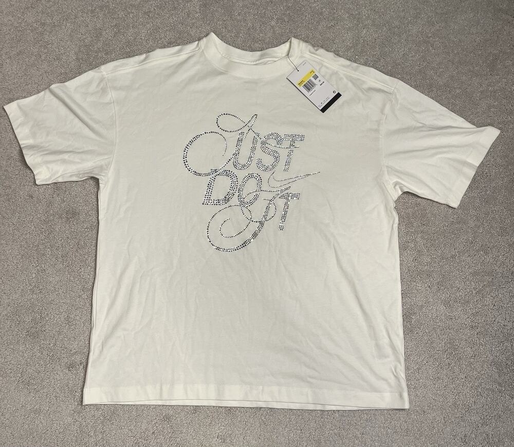 Nike Rhinestone Embellished Oversized White T-Shirt FZ1153-133 Women Sz S